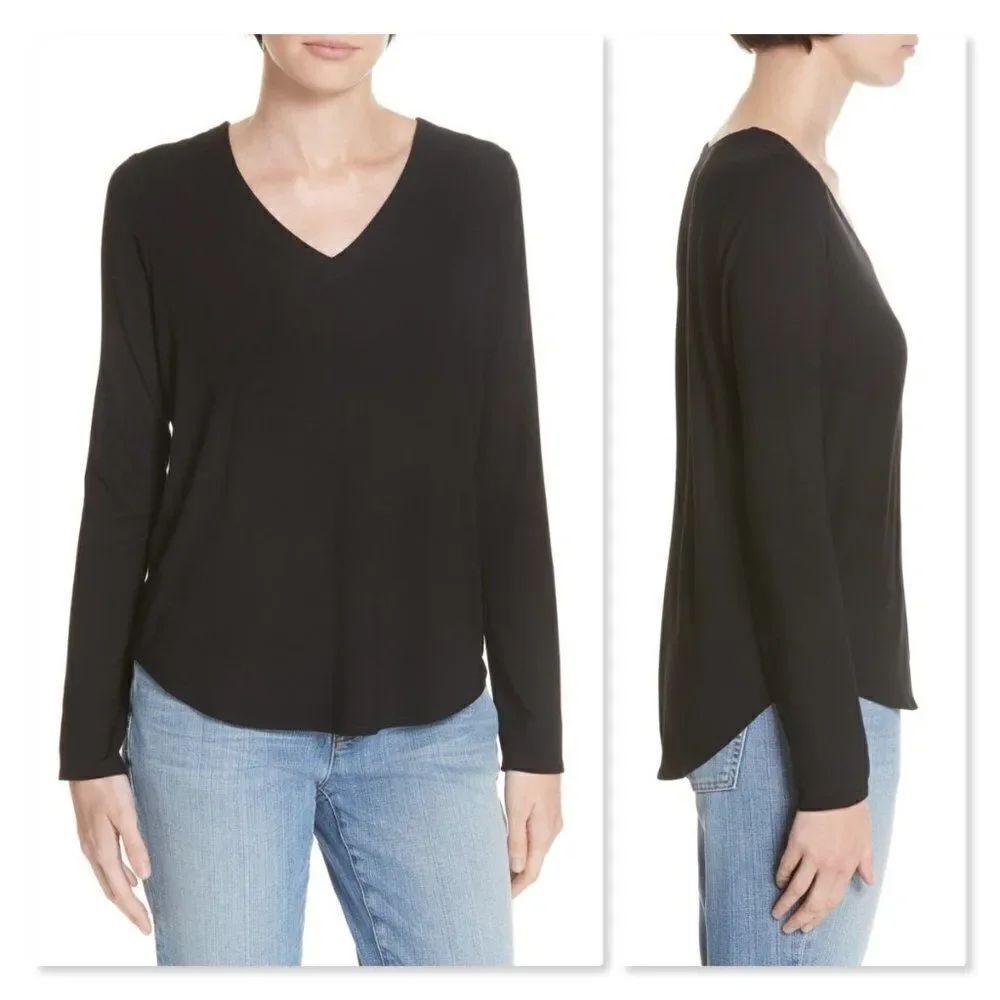 Eileen Fisher V-Neck Jersey Tee sz Medium in Black